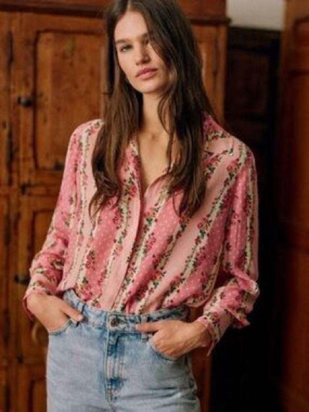 Sezane Annie Button-Front Blouse English Flowers
